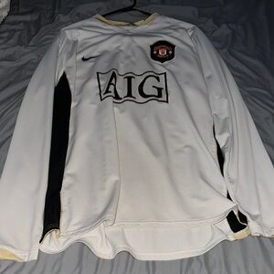 White and Black Manchester United Nike Long sleeve Jersey